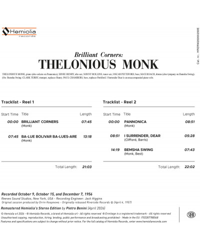 Edizione Numerata: Thelonious Monk - Brilliant Corners (2 reels)