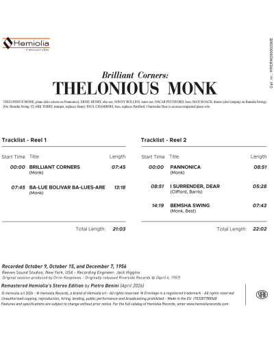 Numbered Edition: Thelonious Monk - Brilliant Corners (2 reels)